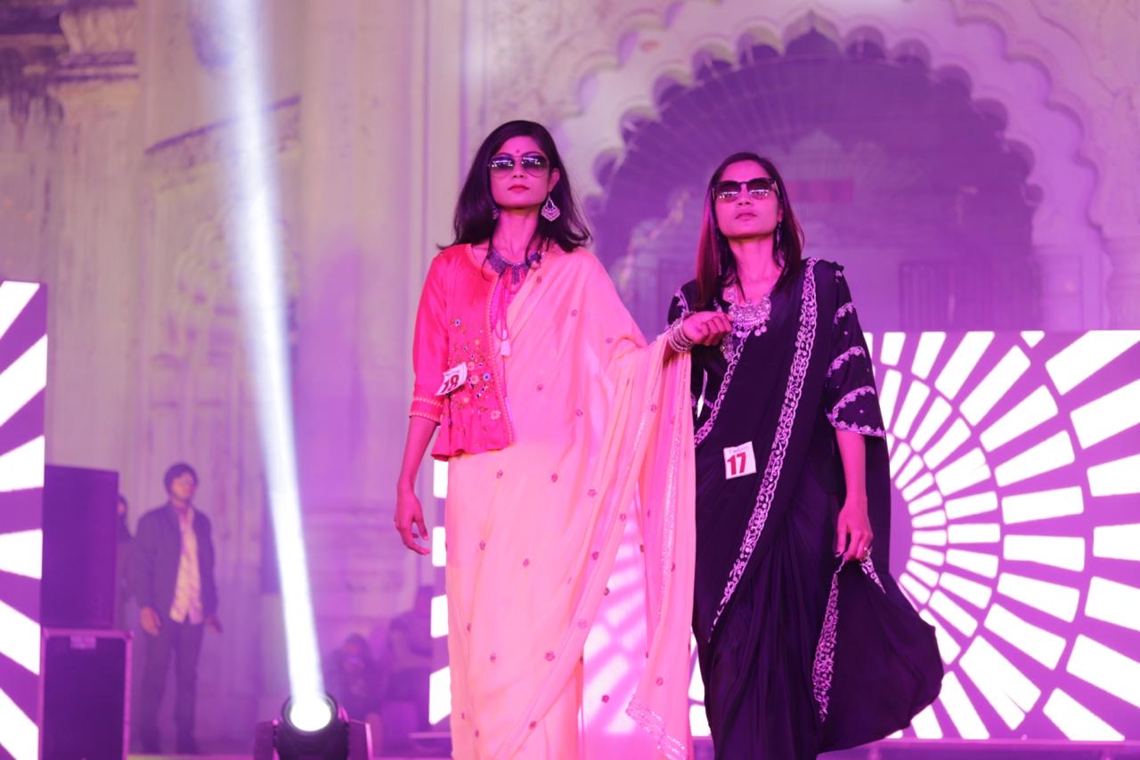 Elegant ethnic wear showcased by model on the ramp